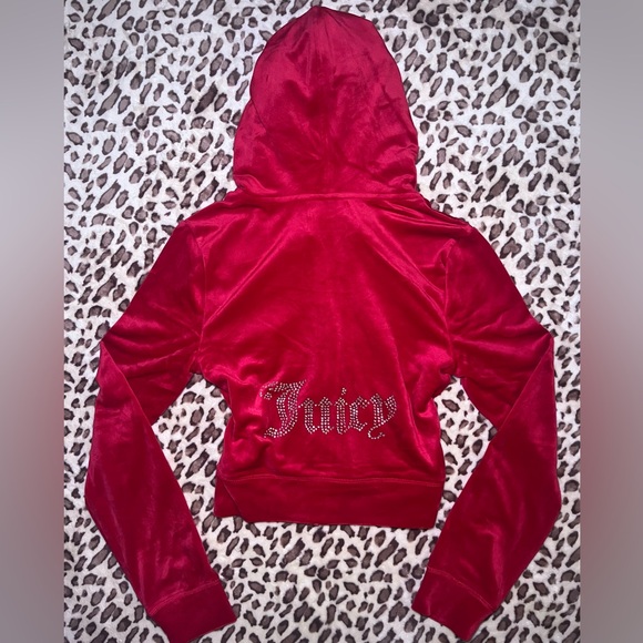 Juicy Couture Deep Red Velour Bling Rhinestone Tracksuit Jacket Sweater - Picture 1 of 6